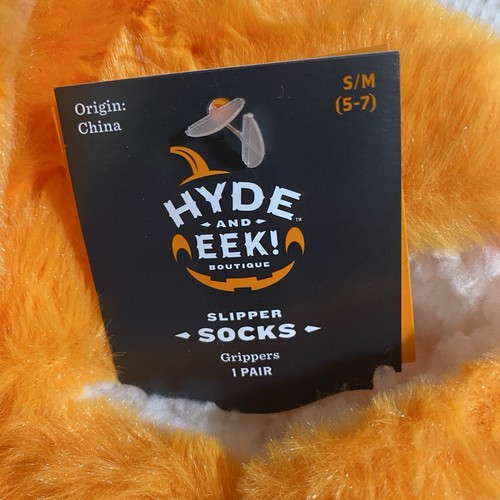 Hide & Eek Slipper Socks Pumpki Orange Sherpa Fleece Halloween S/M 5-7 Grip Sole - Picture 5 of 9