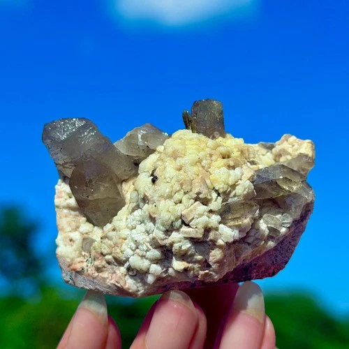 103G Natural Amazing Citrine Smoky Quartz with Calcite Crystal Cluster Specimen