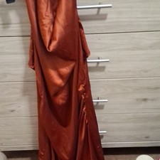 Orange Satin Draped Cowl Neck Sleeveless Maxi Slip Dress Women s Size M