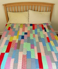 Vintage Twin/Full Size Patchwork Work Quilt Throw Blanket Hand Sewn Knot 85x68