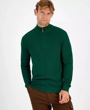 Club Room Men's CTN 1/4 Zip Textured Cotton Sweater, Bonsai Green , Size S