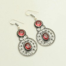 Garnet Gemstone Handmade Drop Dangle Earrings Jewelry For Women 1.6