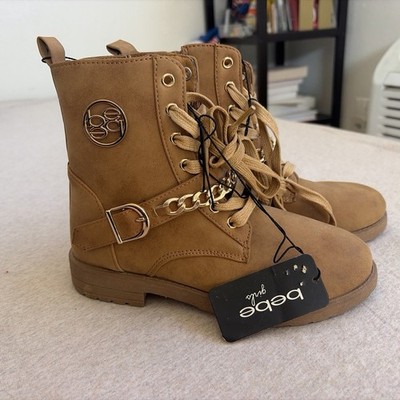 Bebe Girls Boots Lace Up Side Zip Up Tan Size 3 Brand New with Tags