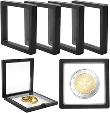 6 Pack 3D Floating Display Case for Challenge Coins Jewelry Box with Stand for