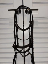 Full Dressage English Bridle W/ Bling Browband, Double Jointed D Bit & Reins