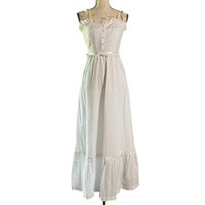 Vintage 1970  s Vicky Vaughn White Cotton Eyelet Ruffled Boho Retro Maxi Dress
