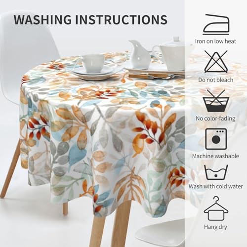 Herbst Runde Tischdecke Orange Blau Aquarell 70" (Rund) Aquarell Blatt - Bild 5 von 7