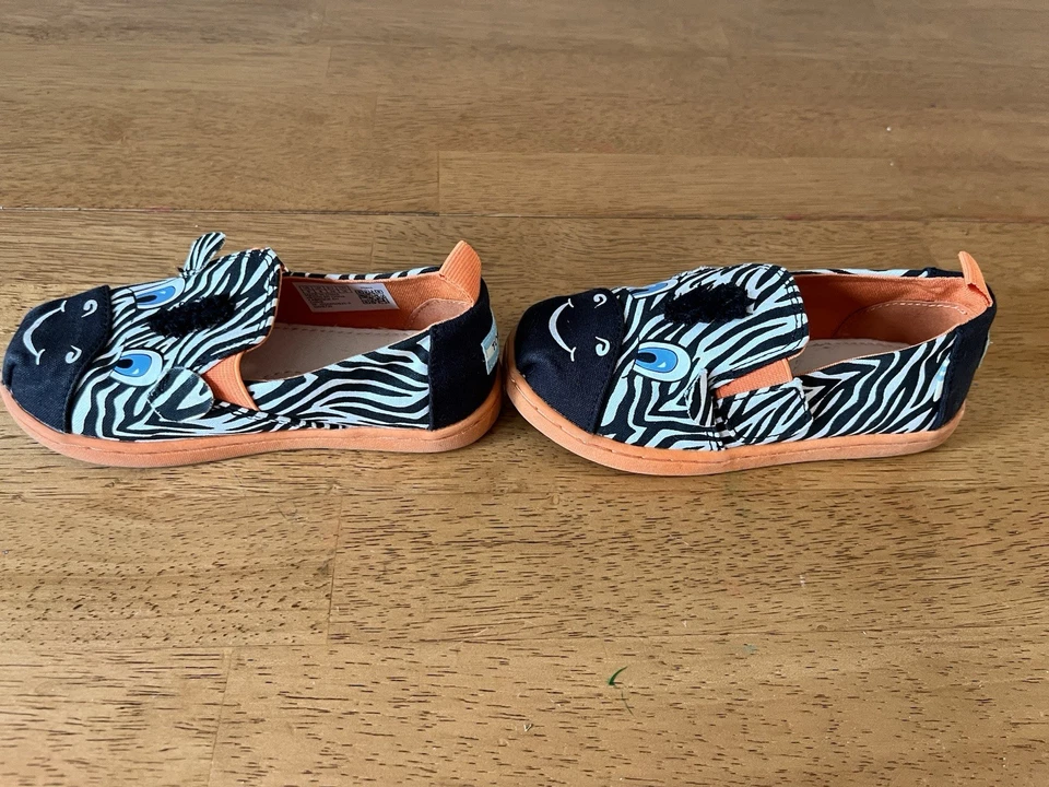Zapatos Toms Unisex Naranja Cebra Sin Cordones Niño Pequeño Talla 9 Safari Halloween Foto 3 de 4