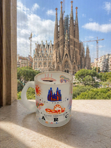 Barcelona Spain Frosted Glass Souvenir Coffee Mug Sagrada Familia Parque Guell
