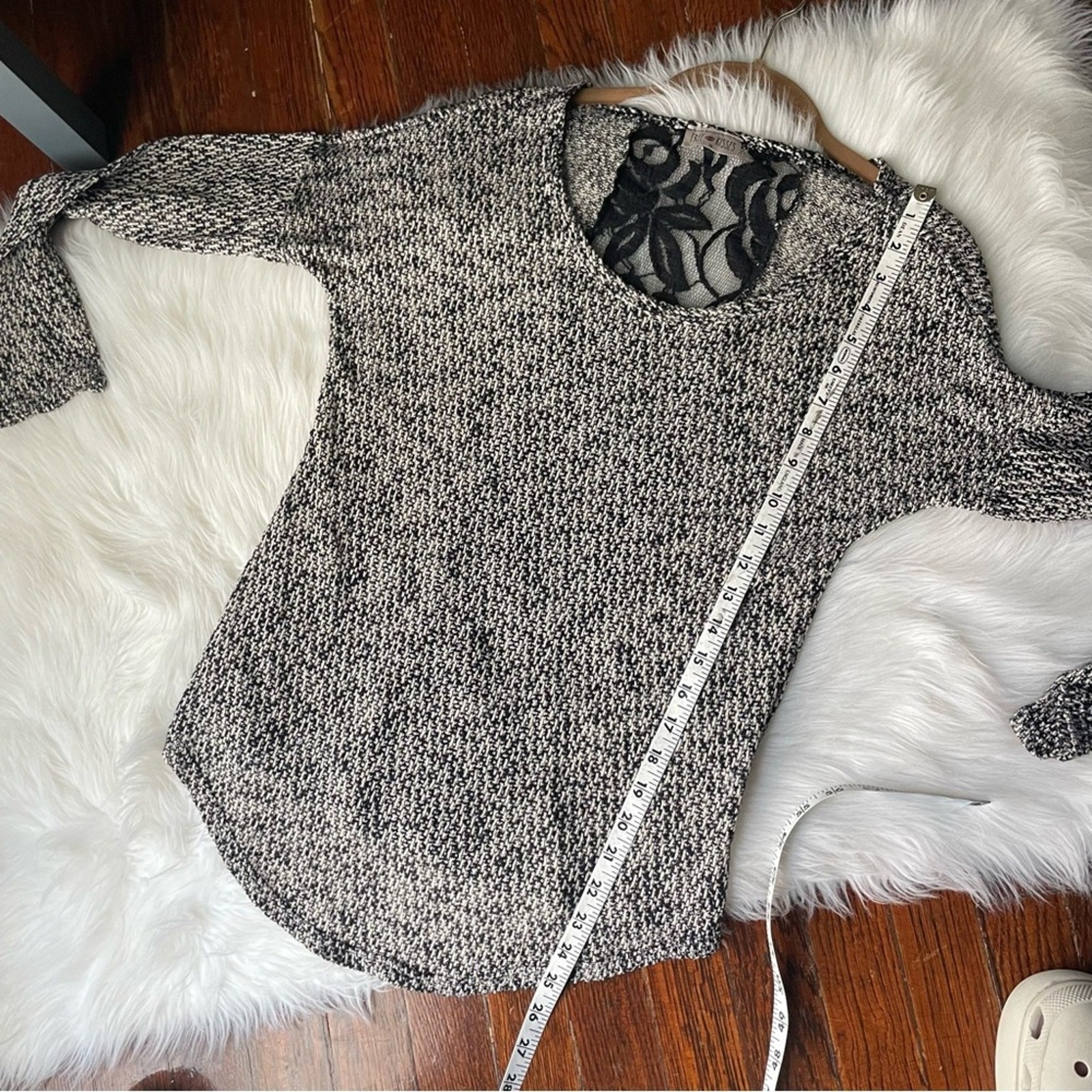 Black & Cream Lightweight Sweater with Lace - image 6