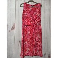 Chaps Womens Pink Red Floral Faux Wrap Ruffle Sheath Dress Large L Sleeveless
