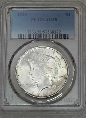 1924 Peace Silver Dollar PCGS AU58 Frosty Bright PQ Just Graded New Holder H232K