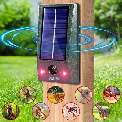 Solar-Powered Ultrasonic Animal Repeller LED Flashlight Deer Coyote Skunk Sensor