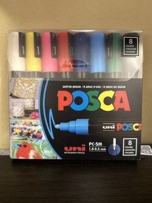 Uni POSCA Paint Markers, Medium Point Marker Tips, PC-5M, Assorted Ink, 8 Count