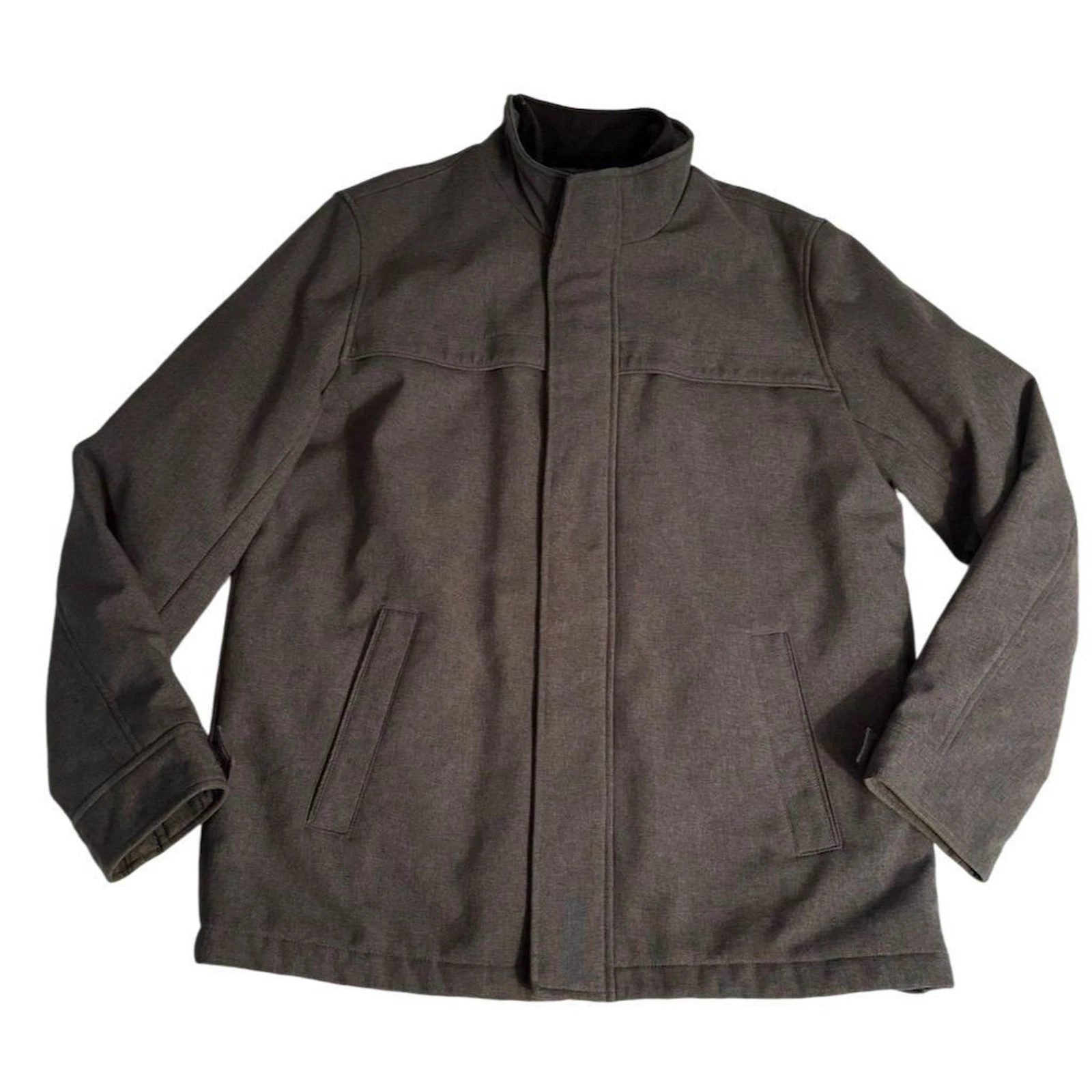 Dockers Men's Large Gray Grey Softshell Jacket with Microfleece Bib