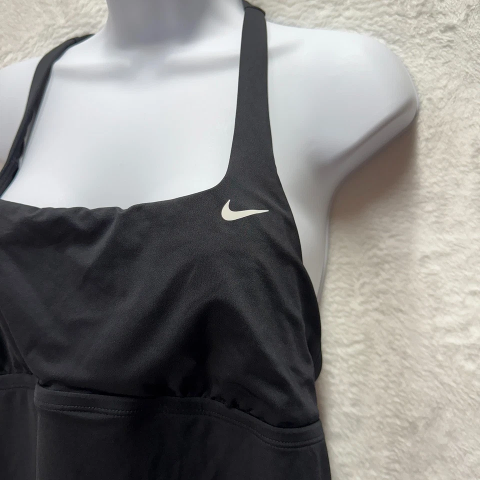 Nike Essential Swim Tankini Mujer Grande Negro Logo Cuello Cuadrado Correa Ajustable Foto 2 de 4