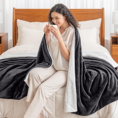 Warm Sherpa Fleece Blanket Ultra Soft Reversible Sofa Bed Couch Throw Twin Queen