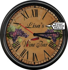 Personalized Wine Bar Your Name Retro Vintage Decor Bottle Sign Wall Clock