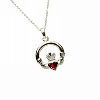 Silver Irish Celtic Claddagh Ruby July Birthstone Pendant Necklace Boxed Silver Irish Celtic Claddagh Ruby July Birthstone Pendant Necklace Boxed