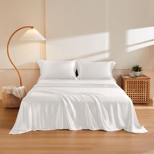 Luxury 100 Mulberry Silk Sheet Set, 4 Pcs, Full, Cream White