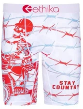 Ethika STAY COUNTRY Skeleton on Motorcycle Barbed Wire Long Boxers Men's NIP