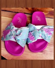 Girls Jojo Siwa Crushed Glitter Sandals Fuchsia Sole Unicorn Flip Sequin Bow 3
