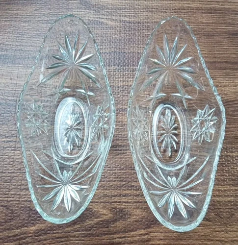 Vintage Anchor Hocking Oval Clear Glass Serving Dish /Star of David Set Of 2