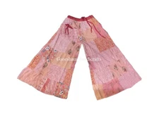 Indian Vintage Rayon Patchwork Wide Leg Hippie Boho Gypsy Palazzo Pants Trouser