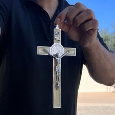 Big Huge San Benito St Benedict Cream Cross Crucifix Pendant Cruz Crucifijo Dije