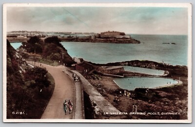 Postcard RPPC, La Vallette Bathing Pools, Guernsey UK Unposted