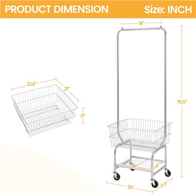 Heavy duty Garment Organizer Laundry Cart With Storage Basket