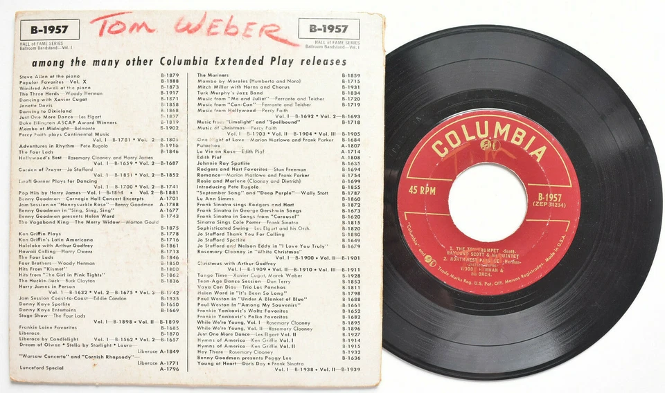 COLUMBIA HALL OF FAME VOL.1 BALLROOM BAND 7" EP RECORD GENE KRUPA HARRY JAMES - Image 2 of 4