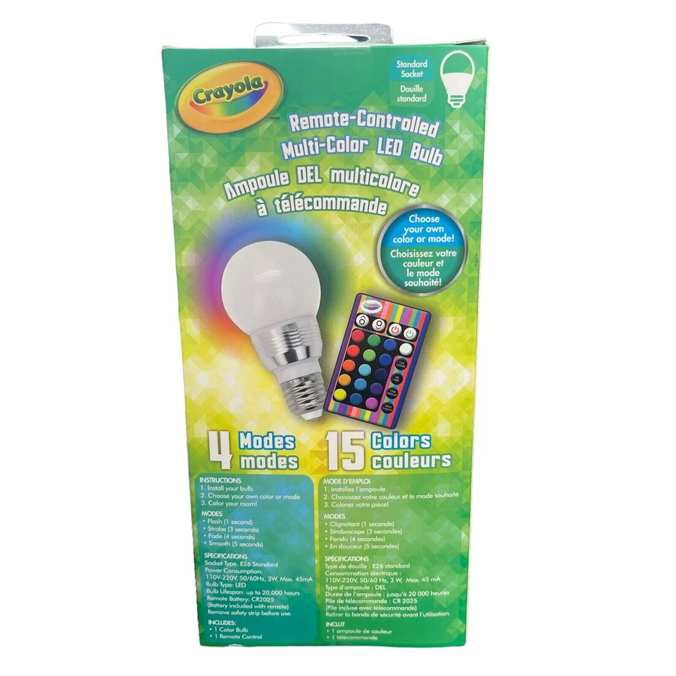 Crayola Remote Controlled Multi-Color LED Light Bulb 15 Colors Changing 4 Modes  - Image 2 of 4