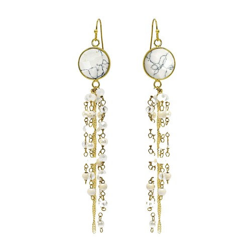 Pair of Solid White Howlite Semi Precious Stone Double Flare