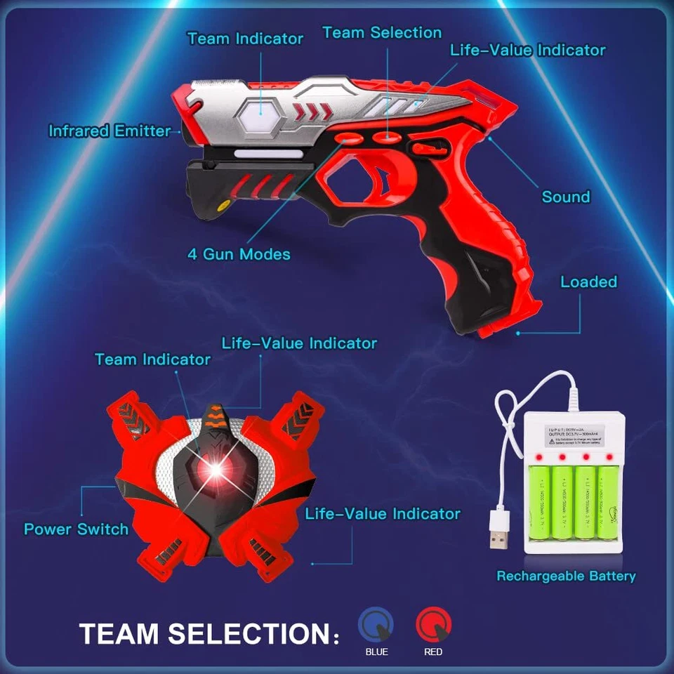 Juego de pistolas láser recargables infrarrojas VATOS con chaleco grupo juguetes divertidos para niños Foto 3 de 4