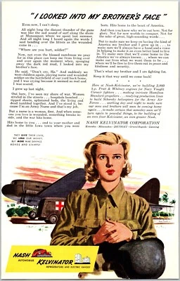 PRINT AD 1943 Nash Kelvinator Army Nurse Thousand Yard Stare WWII Fred Ludekens - Image 1 of 3