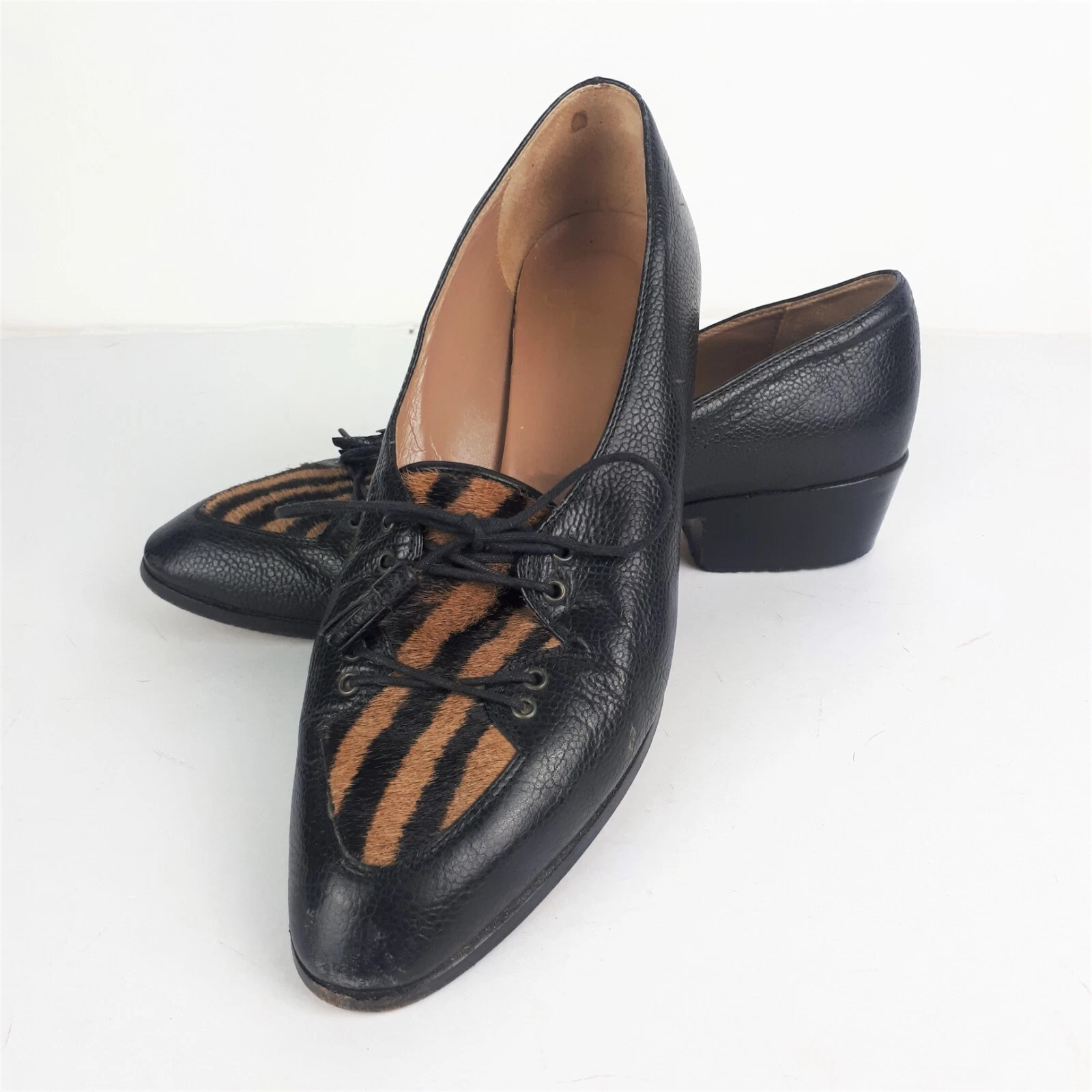 Chaussures vintage Christian Dior cuir noir brogues mocassins Oxford 38,5