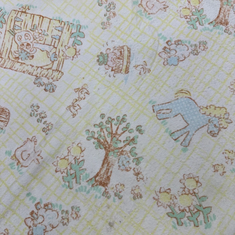 Винтажное пастельное одеяло для приема детей 1970-е с принтом сельскохозяйственных животных нейтральный пол - Изображение 4 из 4