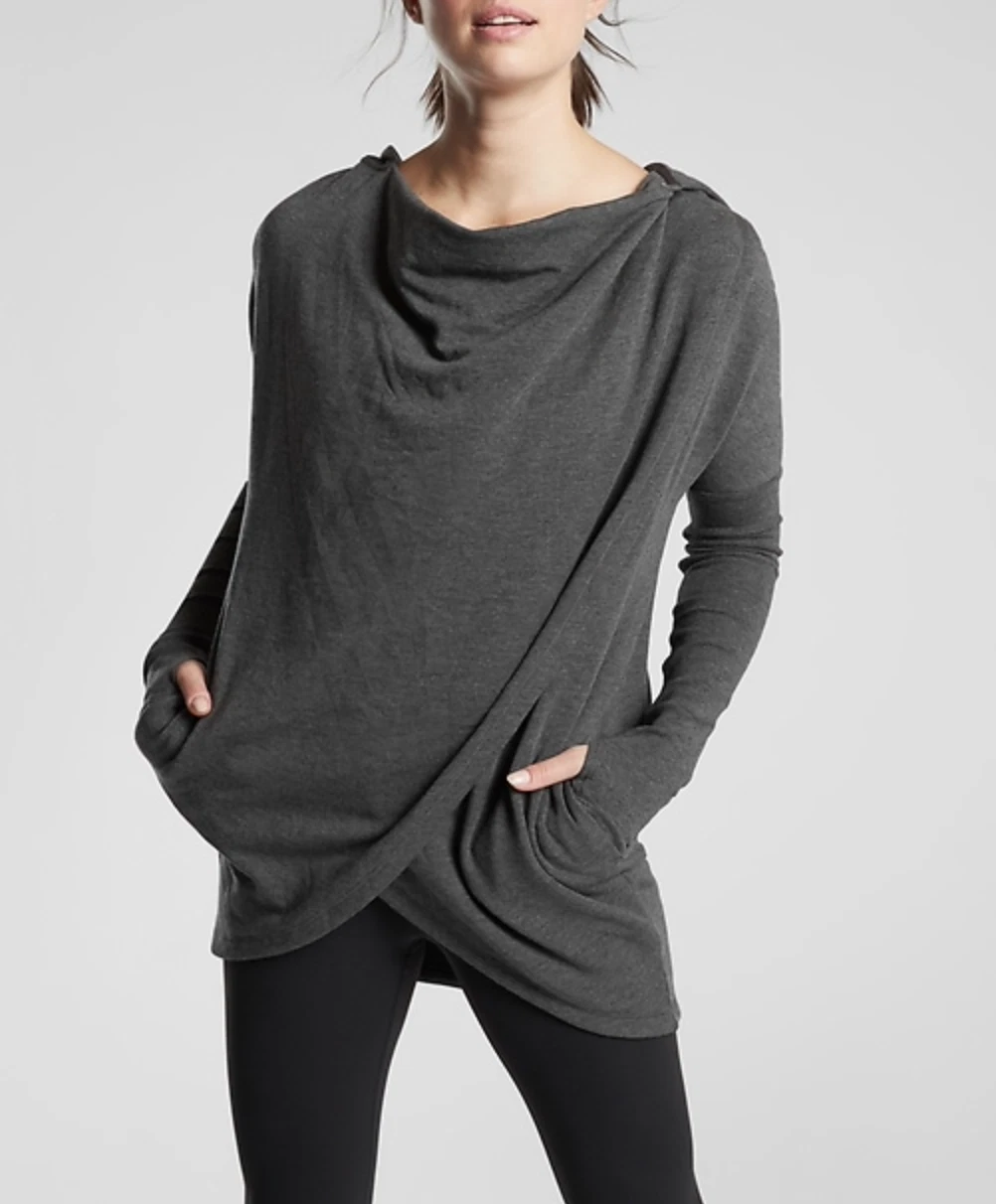 ATHLETA WOMEN'S CHARCOAL GRAY PURANA WRAP HOODIE SWEATSHIRT SWEATER Sz M