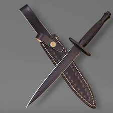 Vintage WW2 Double-Edged V42 Military Knife  Stiletto Dagger Knife With Sheath
