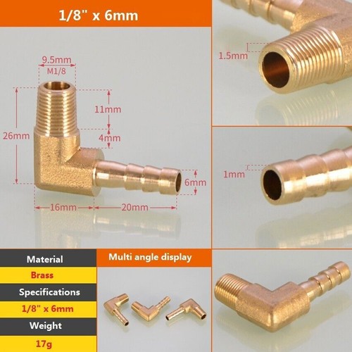 90° Winkel BSP Messing Außengewinde Fitting x Widerhaken Schlauch Endverbinder - Picture 6 of 29