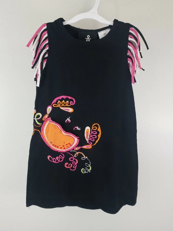 Vestido cangrejo bordado negro talla 2T vintage Michael Simon niña pequeña RARO Foto 3 de 4