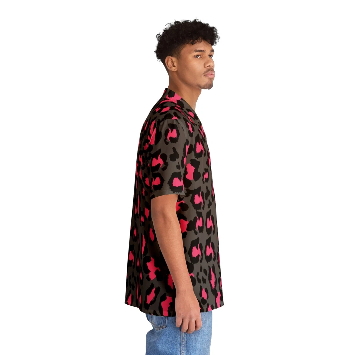 Men's Hawaiian Shirt (AOP) - Leopard Camouflage - Dark Grey - Pink