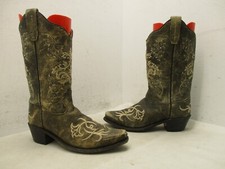 Old West Embroidered Leather Snip Toe Cowboy Boots Youth Size 3 D Style CF8222