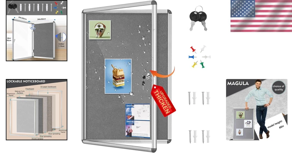 Secure 36"x24" Enclosed Bulletin Board - Easy Install & Versatile for All Spaces - Image 2 of 4