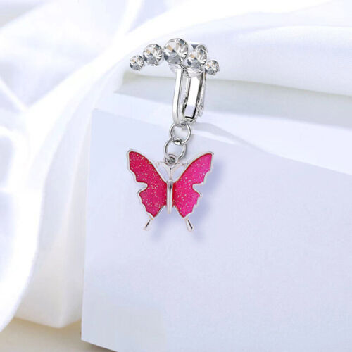 Fake Belly Ring Butterfly Fake Belly Piercing Clip Cartilage Clip On Earring - Picture 1 of 16