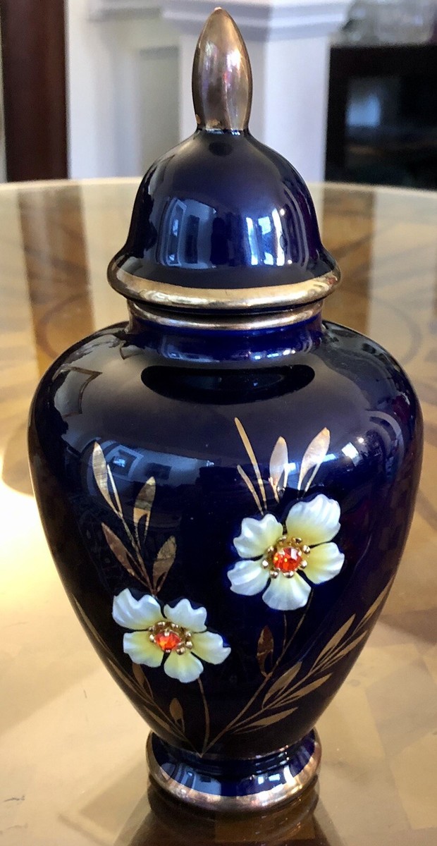 濃紺 花柄 金色装飾 陶器花瓶 エインズレイ窯Orchard Gold(オーチャードゴールド)の