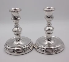 Georgian Style Sterling Silver Candlesticks Birmingham 1994, 4 1/2 Inches tall