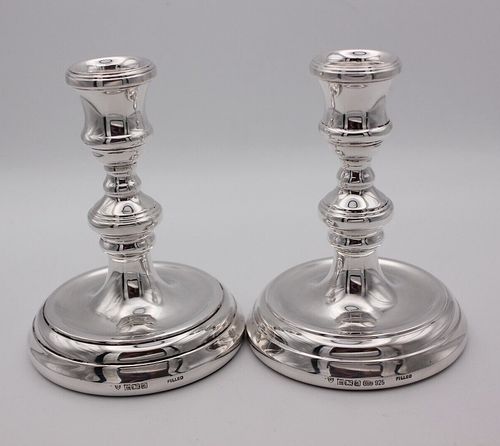 Georgian Style Sterling Silver Candlesticks Birmingham 1994, 4 1/2 Inches tall - Picture 2 of 10