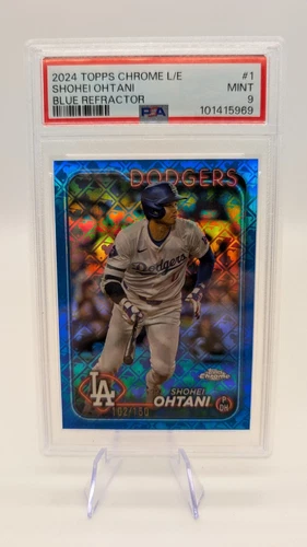 🔥 2024 Topps Chrome Shohei Ohtani Blue Logofractor Color Match SSP /150 PSA 9